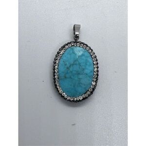 Turquoise Howlite with Pave Diamonds Boarder Pendent
